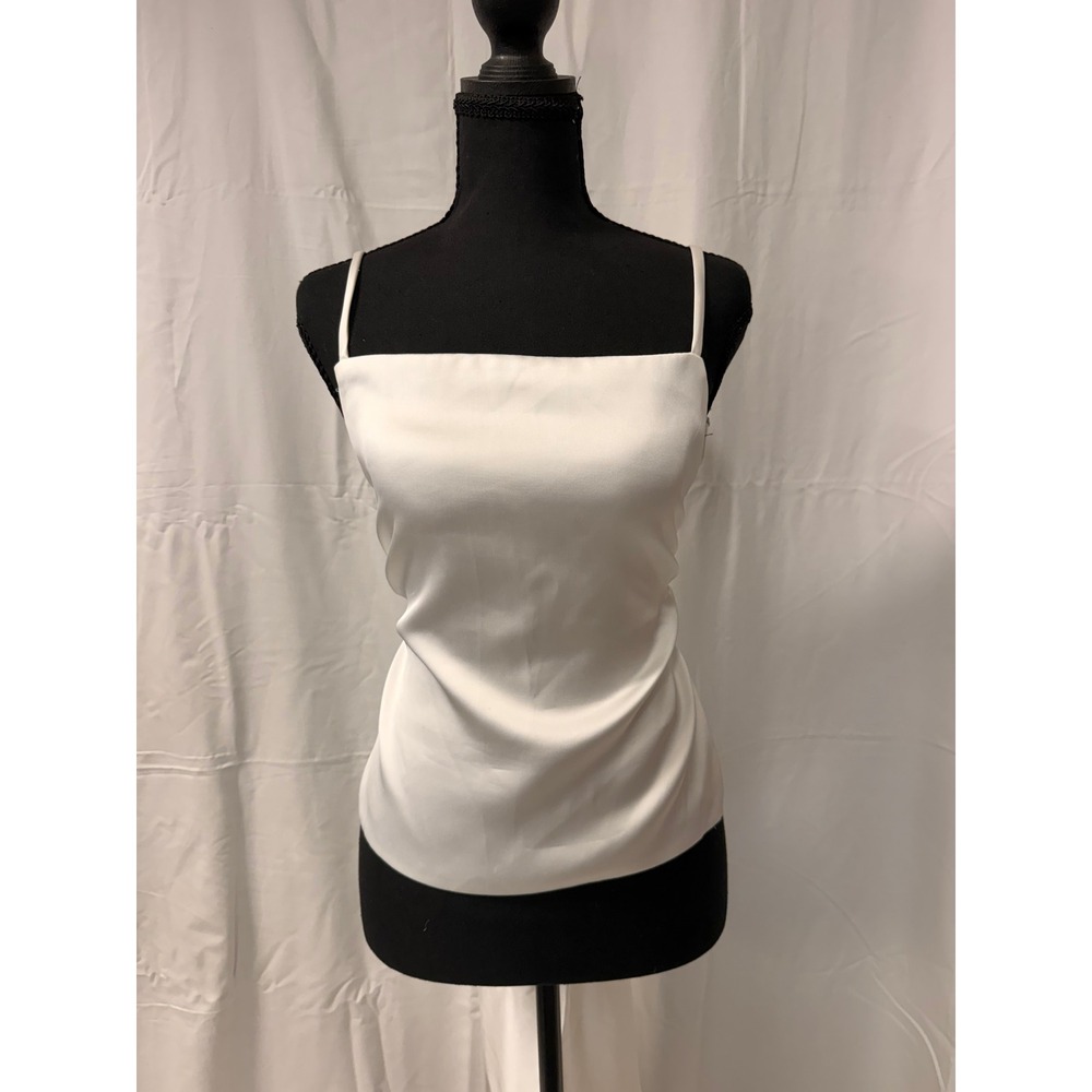 Zara White Satin Tie Back Camisole Top Square Neck Open Back Ruched Medium